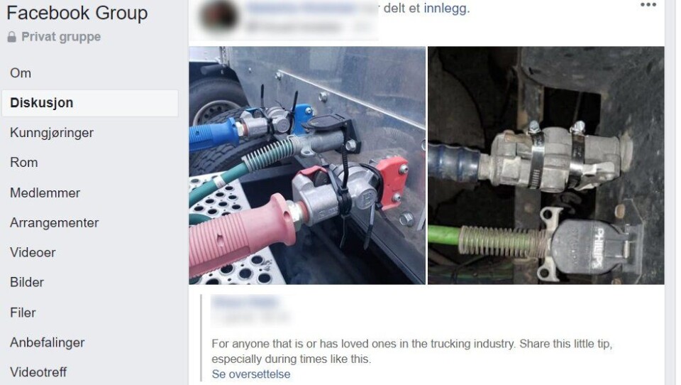 Skjermbilde fra Facebook-gruppen «East Bound and Down: The Truckers Facebook Group».
