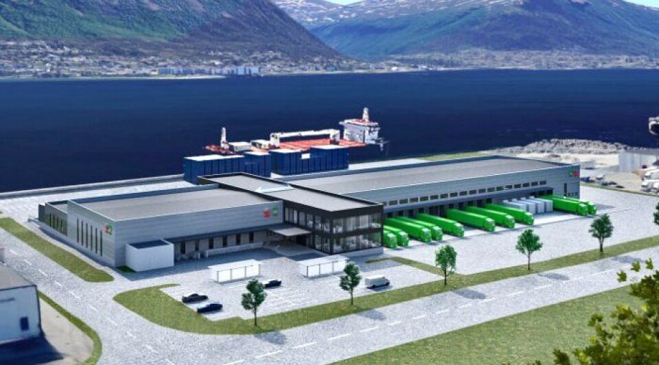 Slik vil Posten og Brings nye logistikksenter i Breivika i Tromsø se ut når det er ferdig.