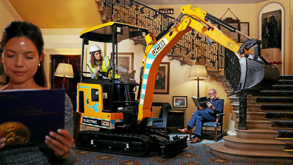 STILLE: Slik illustrerer JCB sin batterielektriske minigraver.