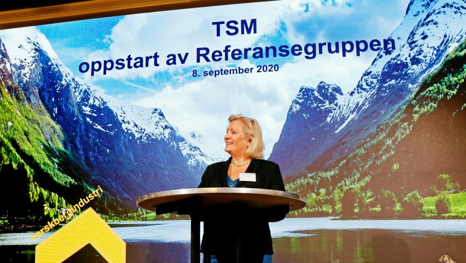 ÅPNING: På Bristol Hotel i Oslo gikk startskuddet for oppstart av Referansegruppen TSM tirsdag 8. september 2020. Generalsekretær i Norsk Bergindustri, Anita Hall, under seansen.