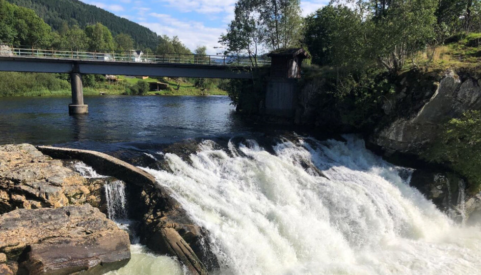 Hovefossen i elva Nausta i Vestland, en ettertraktet elv for sportsfiske etter laks og ørret.