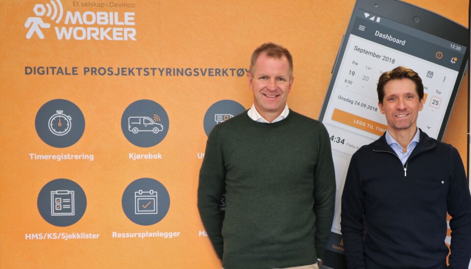 Daglig leder Stig Bredvei (t.v.) og produktansvarlig Ole Tom Kolstad i Mobile Worker gleder seg til lansering i starten på 2021.