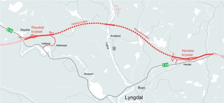 Nye Veier har valgt å invitere fire leverandører til tilbudsfasen for utbygging av ny, trafikksikker firefelts vei på strekningen E39 Lyngdal øst – Lyngdal vest i Agder. Kontrakten har en verdi på 2,75 milliarder kroner.
