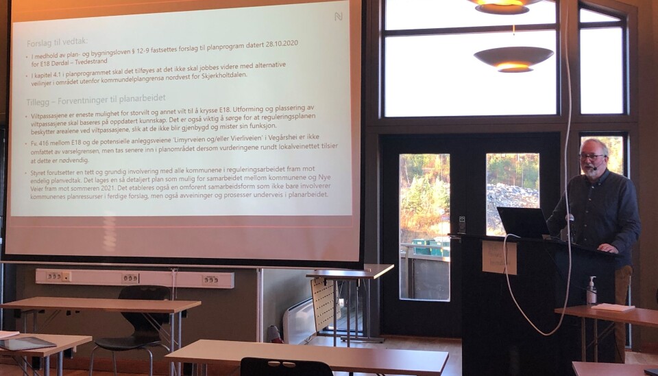 Styremøte i det interkommunale plansamarbeidet 4. november 2020. Per Kristian Lunden, ordfører i Risør og styreleder for det interkommunale plansamarbeidet på talerstolen.