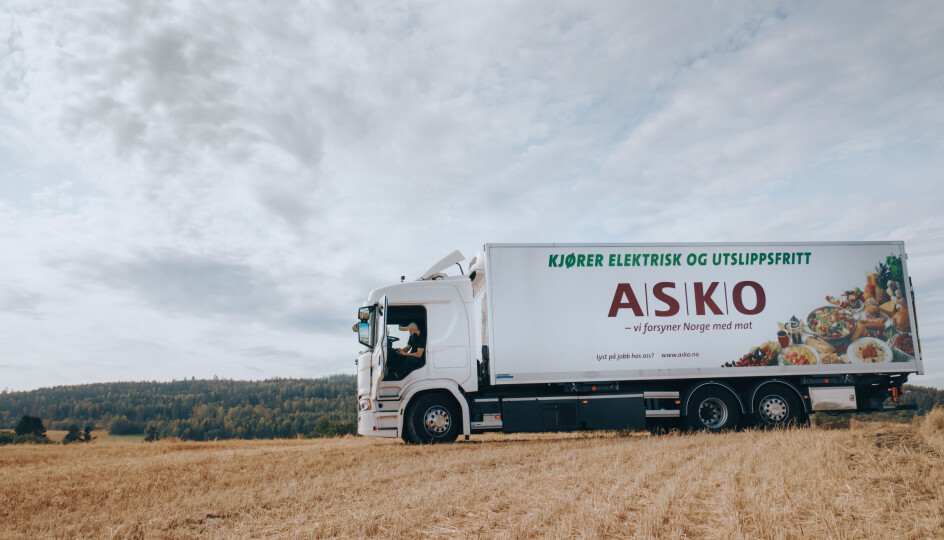 Elektrisk drevet Scania-lastebil i tjeneste for Asko.