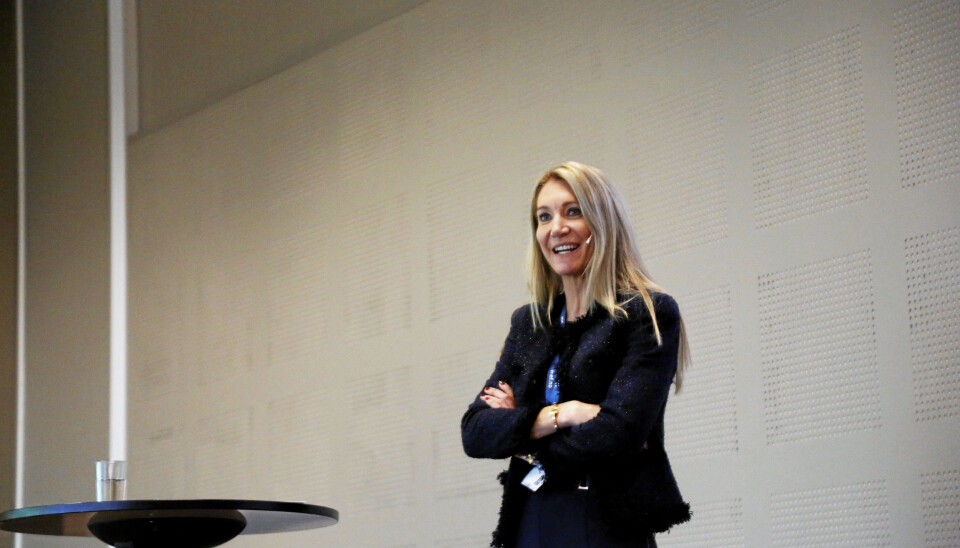 Julie Brodtkorb, adm. direktør i Maskinentreprenørenes Forbund, her fra Arctic Entrepreneur i 2020. 2021-utgaven er avlyst, men 2022 er det igjen planlagt for anleggsfest på Gardermoen i januar. Foto: Klaus Eriksen