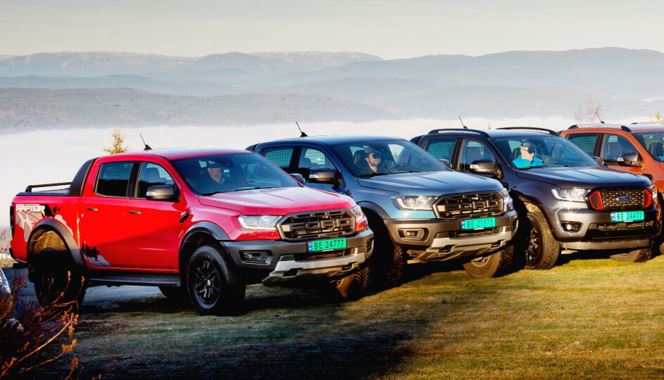 Ford Ranger toppet salgsstatistikken i 2020 med 1232 registreringer. Den leveres i en rekke versjoner (Flere enn på bildet).