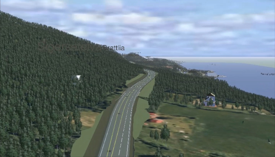 Illustrasjon av ny veitrase, slik veien vil fremstå ved Sigerset.