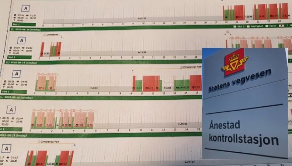 Illustrasjonsbilde: Kontrollørene på Ånestad kontrollstasjon har analysert utskrifter som dette for å avsløre brudd på reglene for kjøre- og hviletid.