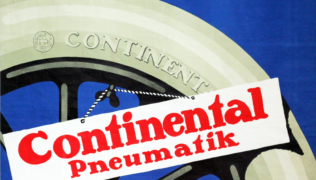 Reklame for luftfylte dekk fra Continental i Hannover på 1920-tallet.