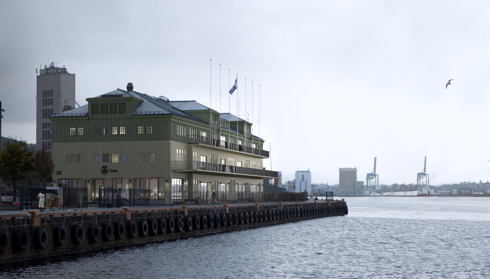 Illustrasjon av Oslo Havns lokaler i Skur 38 slik det vil se ut etter rehabiliteringen som er ferdig i 2022. Eiendommen skal bli et Breeam-Nor Excellent-sertifisert miljøbygg med energiklasse B. Det betyr gode kvaliteter med godt inneklima i kontorlokalene, samt lavt energiforbruk. Bygget er tegnet av arkitekt Bernt Arlet Christian Lange. I 1987 ble bygningen rehabilitert og bygget om til kontorbygg for Oslo Havn. Ombyggingen har mål om å synligjøre byggets historie, med preg av «røft, åpent lagerbygg».