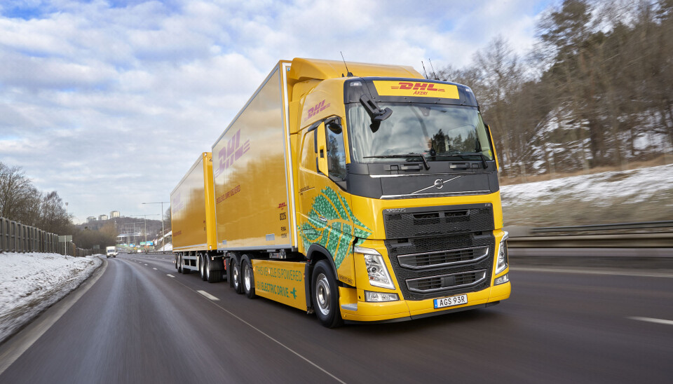 Elektrisk Volvo FH-vogntog med tillatt totalvekt på 60 tonn pilottestes av DHL Freight i Sverige.