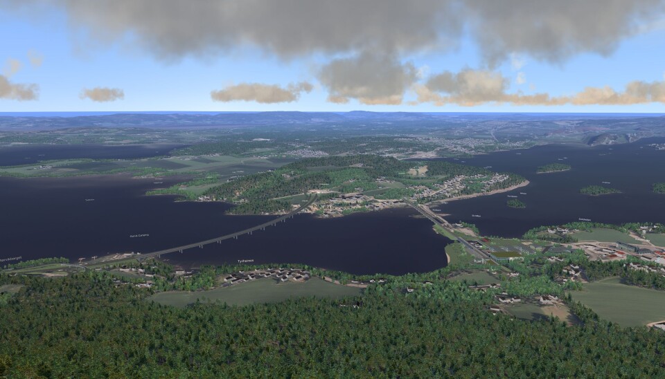 Regjeringen har bestemt at Fellesprosjektet E16 Ringeriksbanen skal bygges av Nye Veier AS, istedenfor av Statens vegvesen og Bane Nor. Slik kan det bli seende ut når jernbanen krysser Tyrifjorden med ny stasjon ved Sundvollen og E16 krysser den ved Rørvik.
