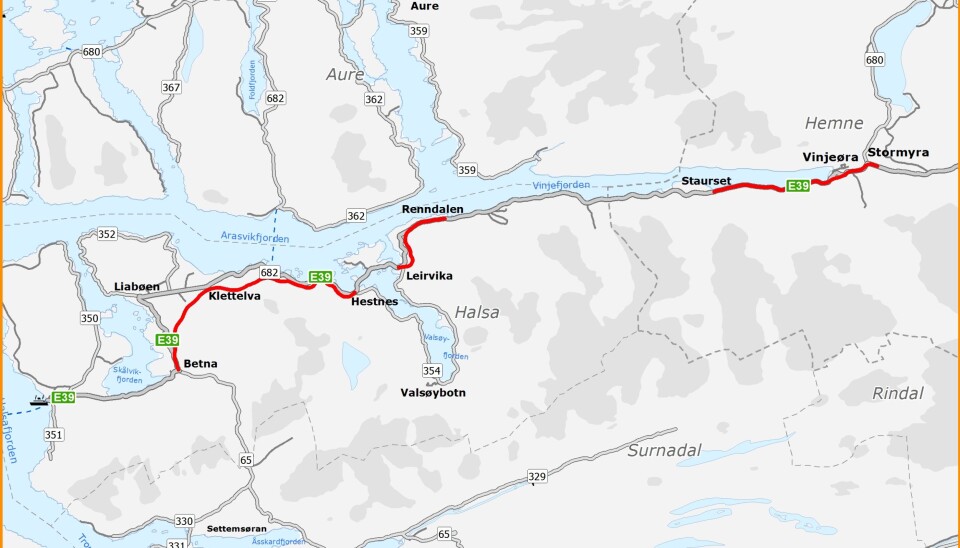 Prosjektet E39 Betna-Stormyra består av tre delparseller som til sammen vil gi 26 km ny vei med gul midtlinje. Utbyggingen av E39 Betna-Hestnes, E39 Leirvika-Renndalen (er i gang med bygging) og E39 Staurset-Stormyra. Det er førstnevnte parsell det ble søkt om prekvalifisering til nå.