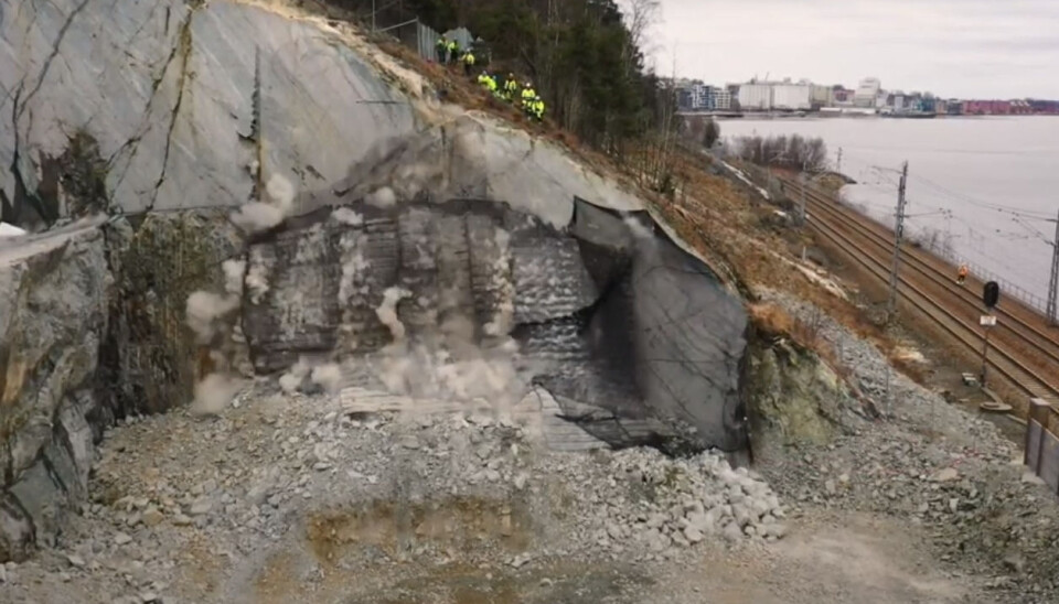Bilde fra gjennomslaget. Se Bane Nor-video av prosjektet og gjennomslaget nedenfor, i artikkelen.