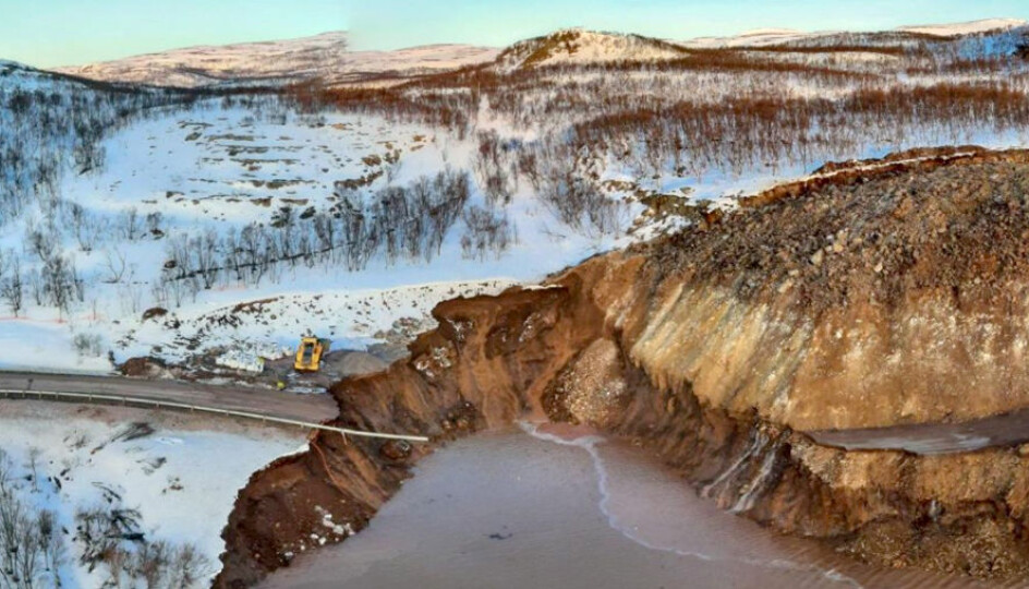 Oversiktsbilde av rasstrekningen på fylkesvei 98 Steinvika i Finnmark.