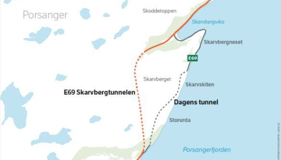 Ny tunnel og vei går til venstre for dagens trasé.
