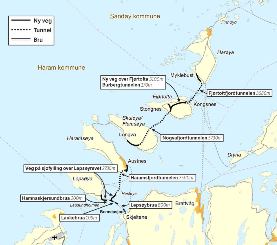 Kart over Nordøyvegen.