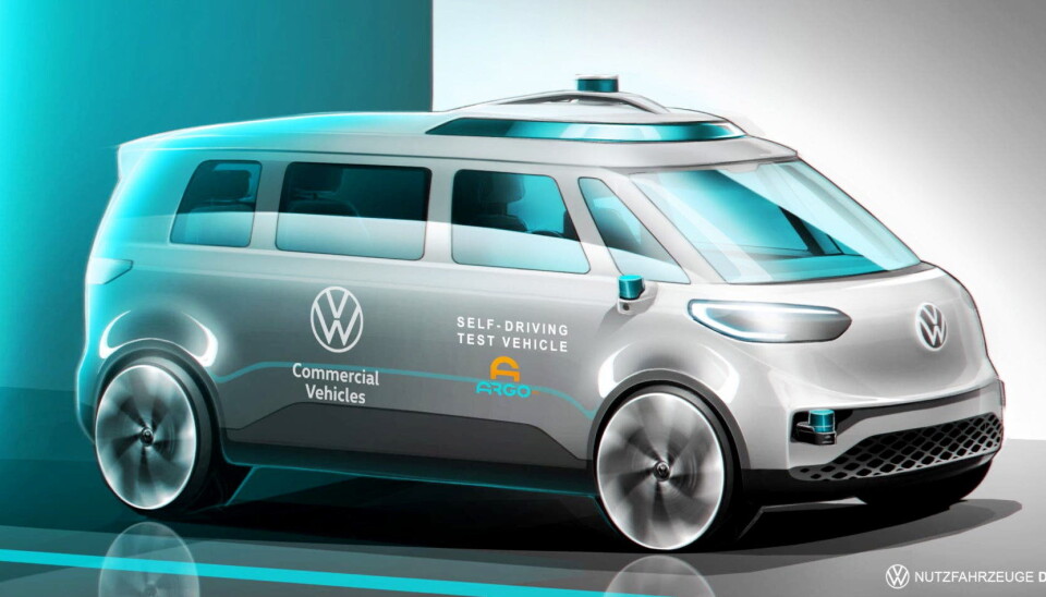 TESTES: ID.BUZZ med Argo AIs egenutviklede Lidar på taket starter testingen av 5. generasjon Argo-selvkjørende software i løpet av sommeren. TESTES: ID.BUZZ med Argo AIs egenutviklede Lidar på taket starter testingen av 5. generasjon Argo-selvkjørende software i løpet av sommeren.