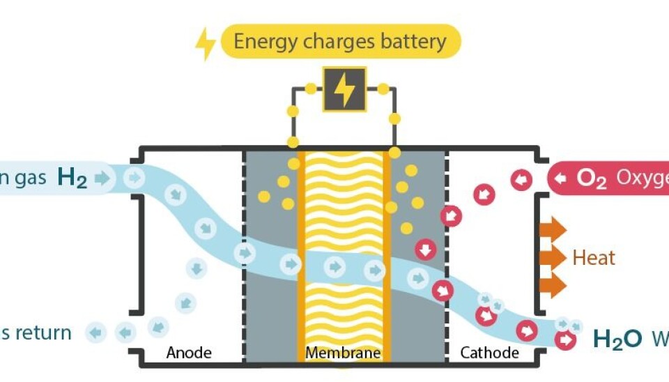 PROSESSEN: Skissen viser hvordan prosessen med å bruke hydrogen til produksjon av elektrisk energi fungerer.
