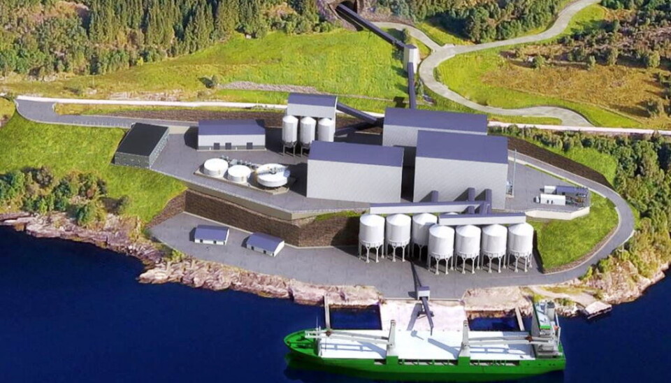 PROSESSANLEGGET: Dette skal bygges rett ved Førdefjorden, med enkel tilgang for skip til å hente steinmaterialene.