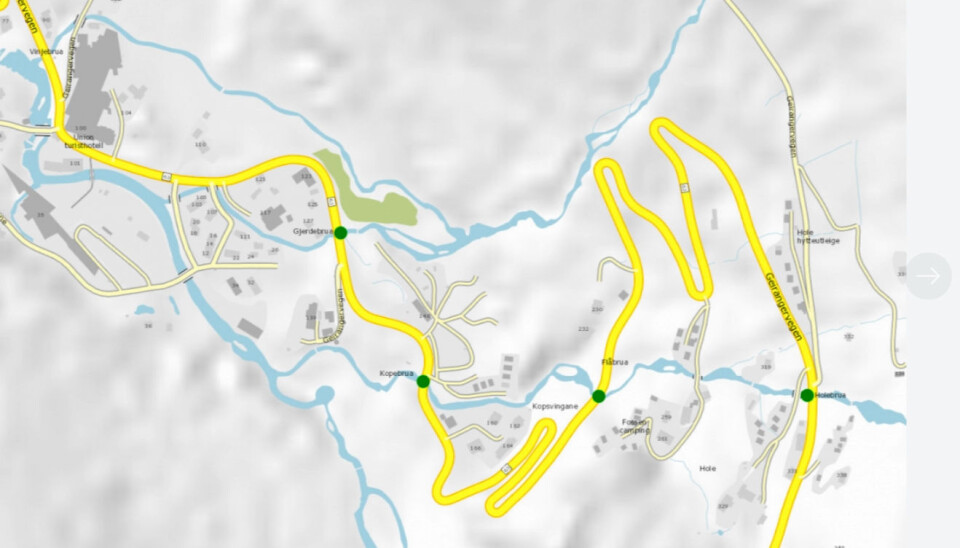 Oversiktskart bruer fv. 63 Geiranger.