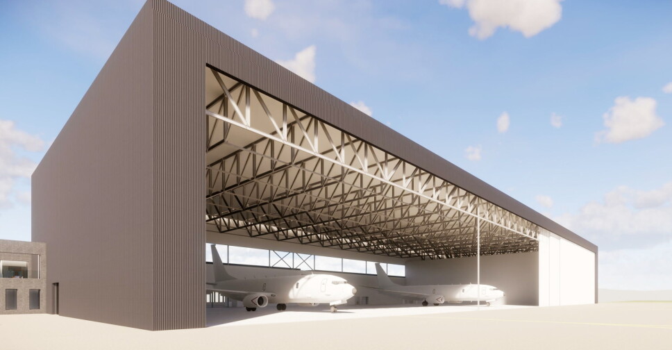 HANGAR: Slik blir hangaren som skal huse overvåkingsflyet P-8. Foto: Peab