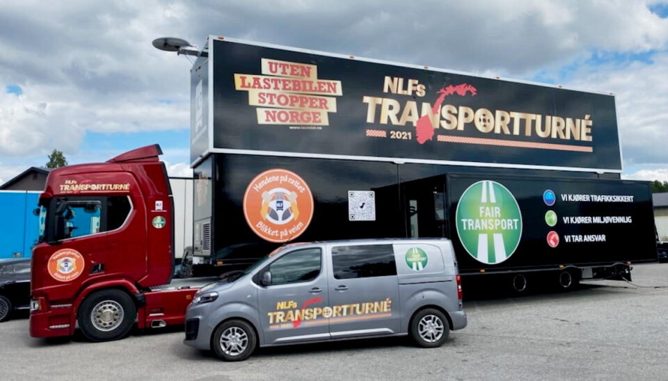 Norges Lastebileier-Forbund sin turnétrailer er rigget og klar til Norge rundt. 30 lokasjoner skal besøkes. Foto: NLF