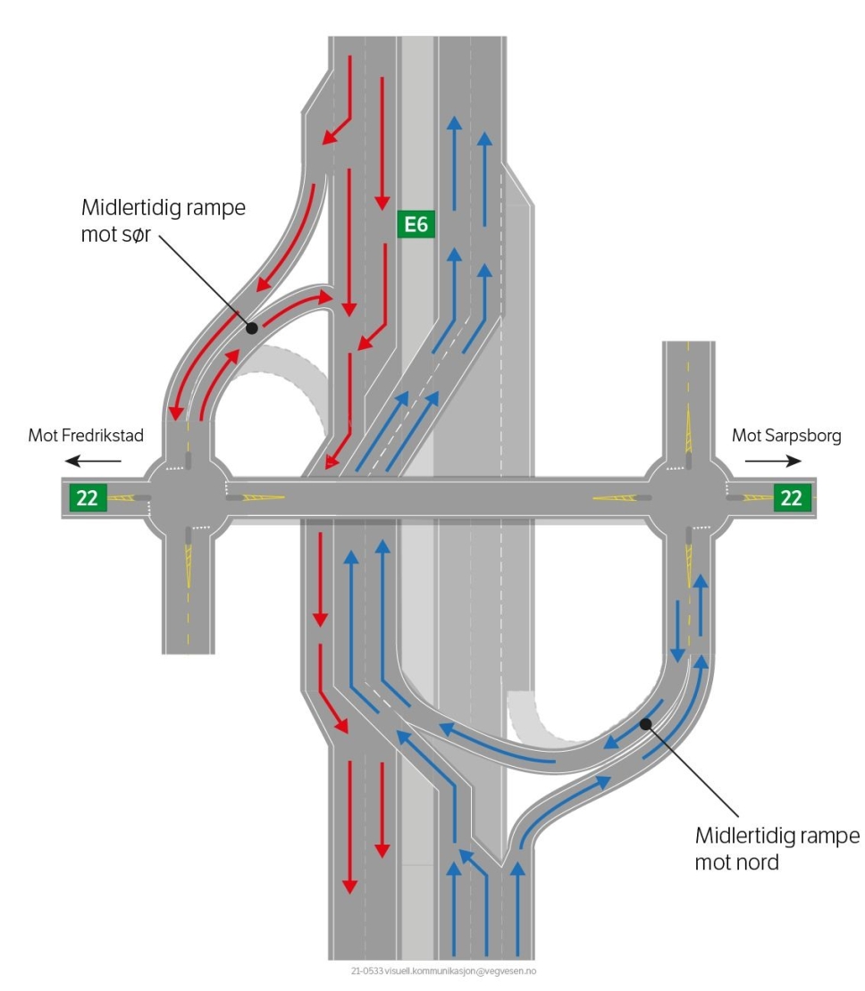 I byggeperioden blir det ett felt mot syd og to felter mot nord, og omkjøringen blir lagt om i etapper.