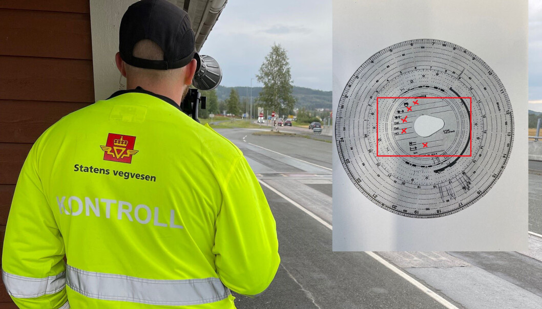 En lastebilsjåfør ble stoppet i Trøndelag med skiva på bildet i skriveren. En lastebilsjåfør ble stoppet i Trøndelag med skiva på bildet i skriveren.