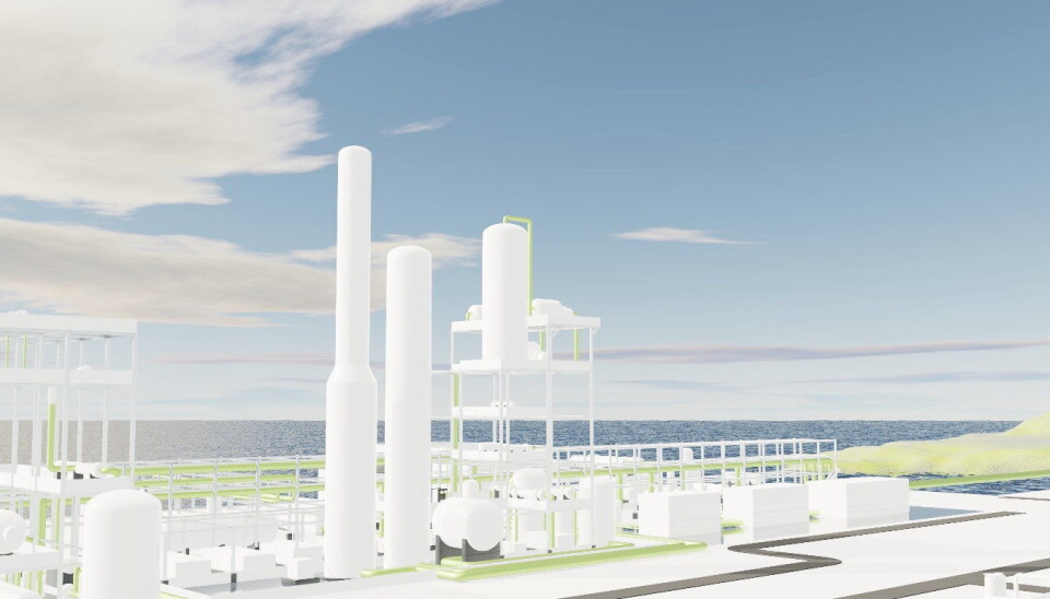 AMMONIAKK: Illustrasjon av det grønne ammoniakk-anlegget i Finnmark. (Illustrasjon: Tek3d) Foto: Pressemelding