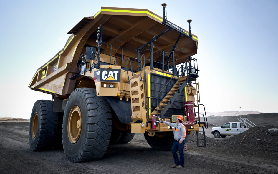 Prototype av selvkjørende, utslippsfri, Cat 793 tipptruck i Rio Tintos Gudai-Darri-gruve i Australia.