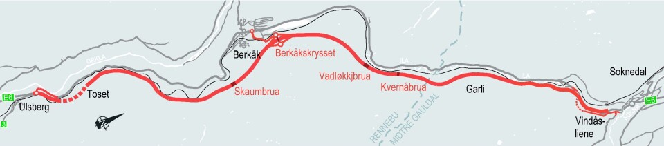 Nye Veier går ikke videre med entreprenør FCC Construcción S.A. for byggingen av ny E6 fra Ulsberg til Vindåsliene. Strekningen er ca. 25 kilometer lang.