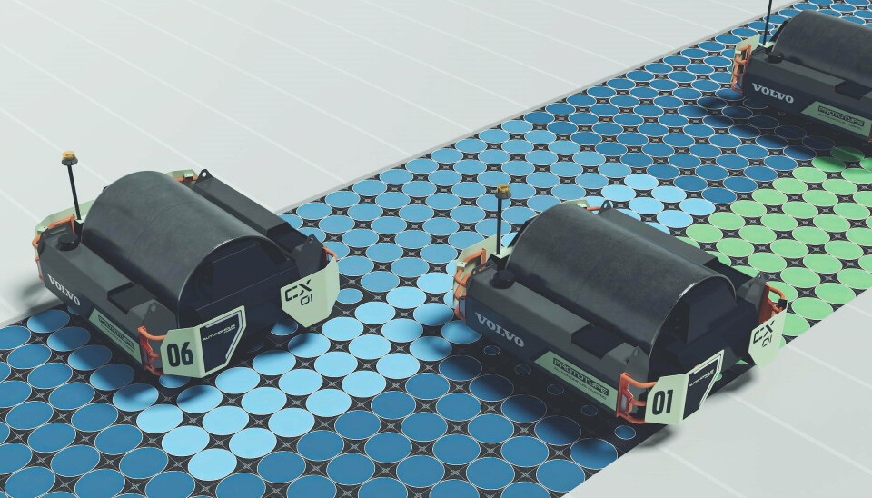 TENKER NYTT: Førerløse valser med kun én trommen som jobber i team, også mulighet for å gjøre det elektrisk, er Volvo CEs nye konsept CX01. Foto: Volvo CE