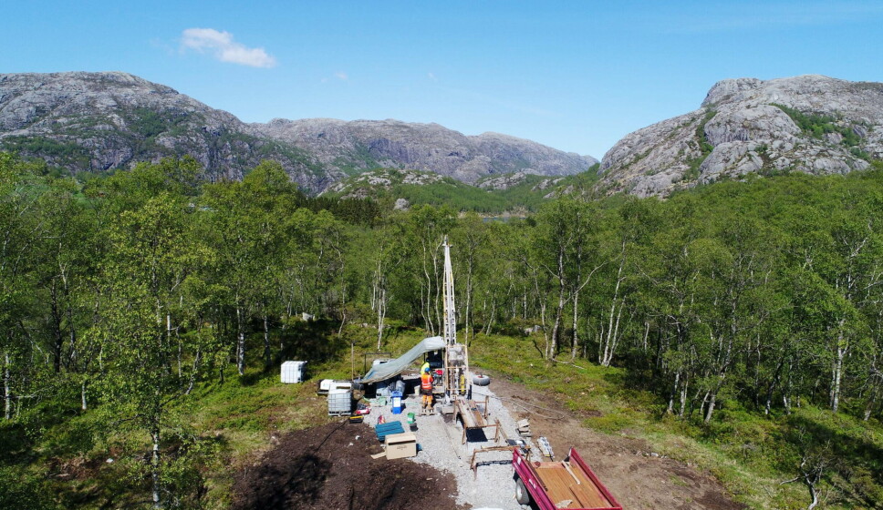 BJERKRHEIM: Her utføres det boreprøver ved Bjerkrheim, et av områdene som Norge Mineraler kartlegges for Norge Mining. Førstnevnte er datterselskap av sistnevnte. Foto: Norge Mining