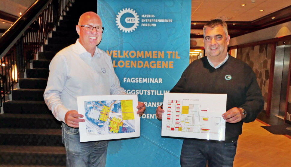 LOENDAGENE: Velkommen til Loendagene sier plakaten på Hotel Alexandra. På hver side viser MEFs Paul Olaf Baraas (t.v) og Øyvind Bergset skisser av utendørs utstillingsområder og utstillingssalen i hotellet.