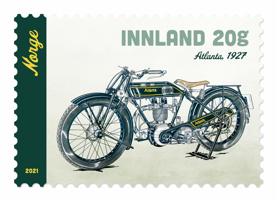 ATLANTA: Det ble bygd 21 motorsykler av veteranen Atlanta fra 1926-1929. Illustrasjon: Erland Dilling, design Camilla Kvien Jensen. Foto: Posten
