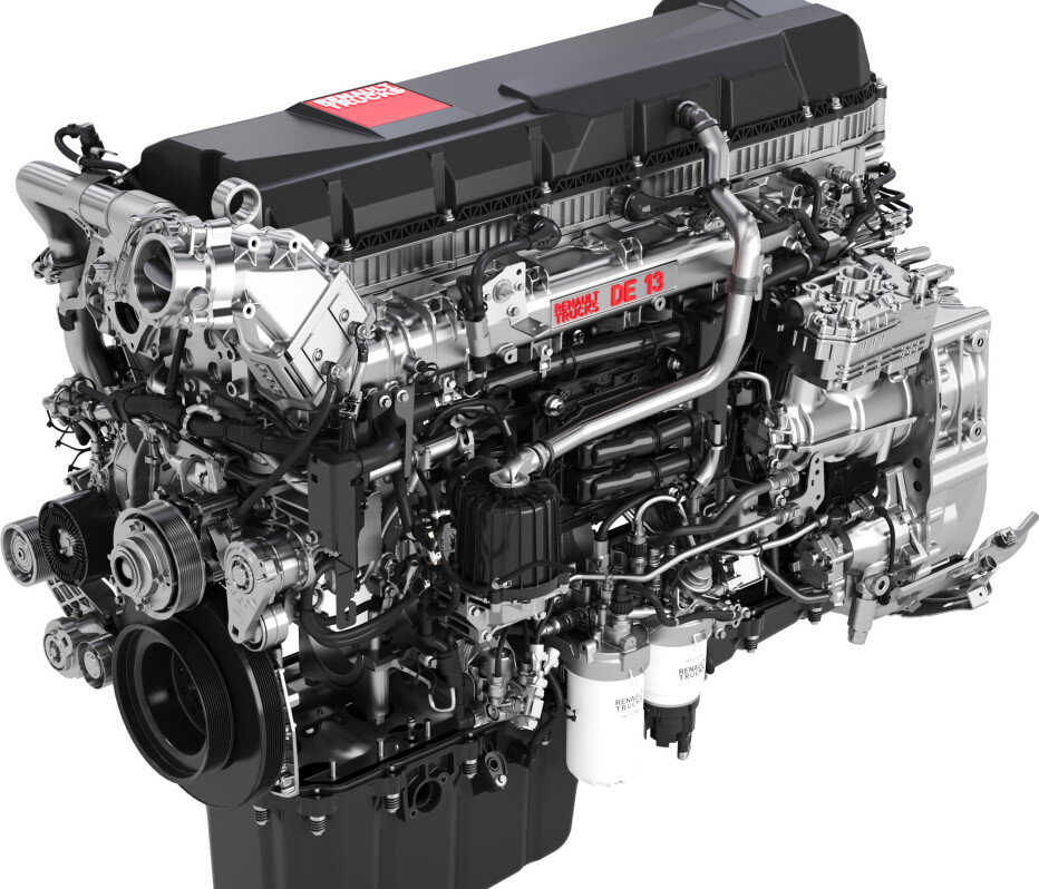 Renault Trucks' DE 13 TC-motor med Turbo Compound-teknologi.