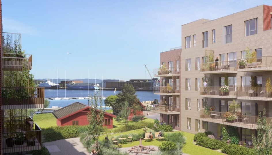 Bankløkka på Horten Havneby består av 61 leiligheter inkludert et townhouse.