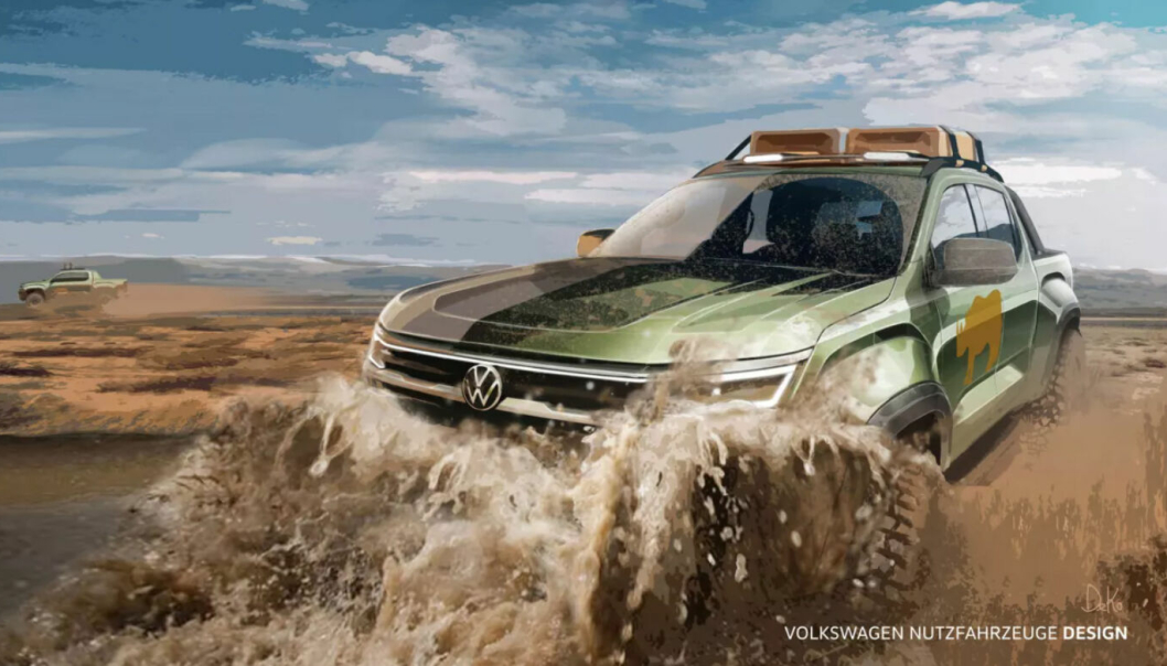 Volkswagen Nyttekjøretøy har publisert denne skissen av utseende på nye Amarok som kommer neste år.