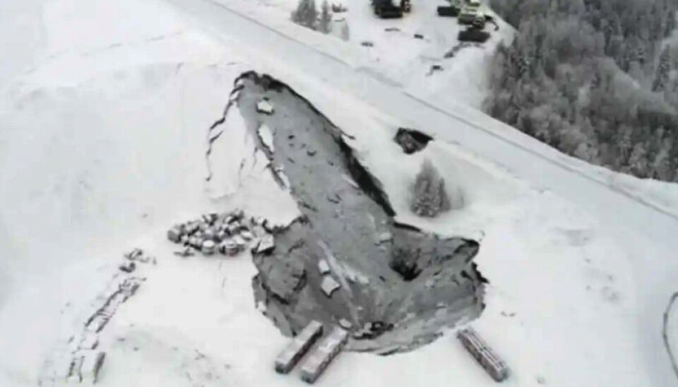 Dette synkehullet er oppstått i Malmberget i desember, på grunn av mange års gruvevirksomhet under jord.