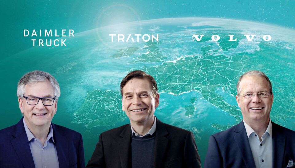 Adm. direktør Martin Daum i Daimler Truck, adm. direktør Christian Levin i Traton Group og adm. direktør Martin Lundstedt i Volvo Group vil opprette et JV-selskap som skal få fortgang i å bygge ladeinfrastruktur for nyttekjøretøy i Europa.