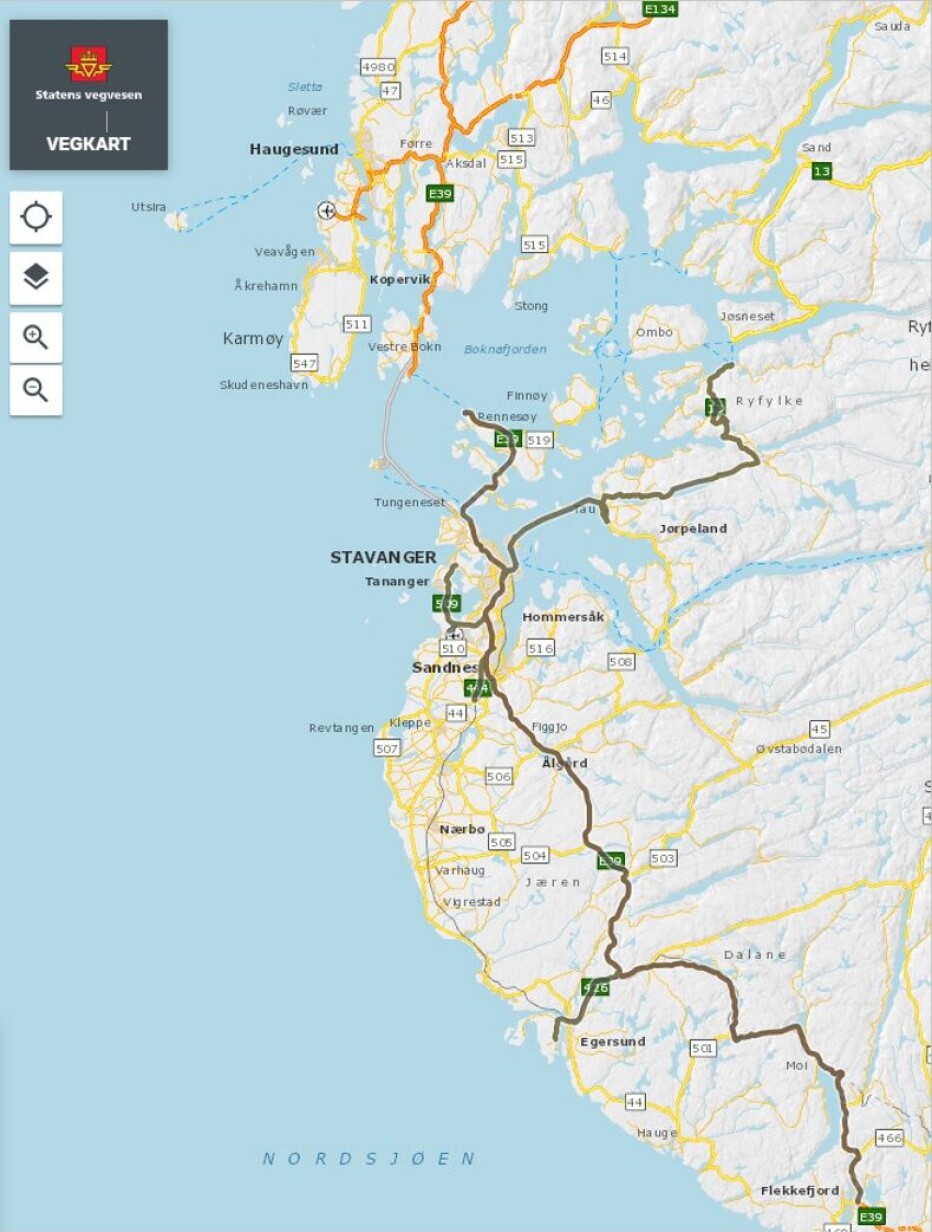 Strekningene som inngår i kontrakten er merket.