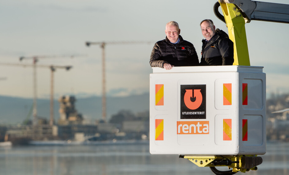 Administrerende direktør Leif-Martin Drange (t.h.) i Renta er godt fornøyd med å få Utleiesenteret og administrerende direktør Knut Grothaug med på Rentas lag i Norge.