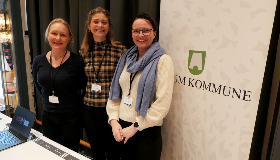 OFFENSIV: Trioen Ingeborg Briseid Kraft (f.v.), Siri Stolpestad og Kjersti Kvalheim Dunham var på plass på Bærum kommunes stand som var Stein i veis største.