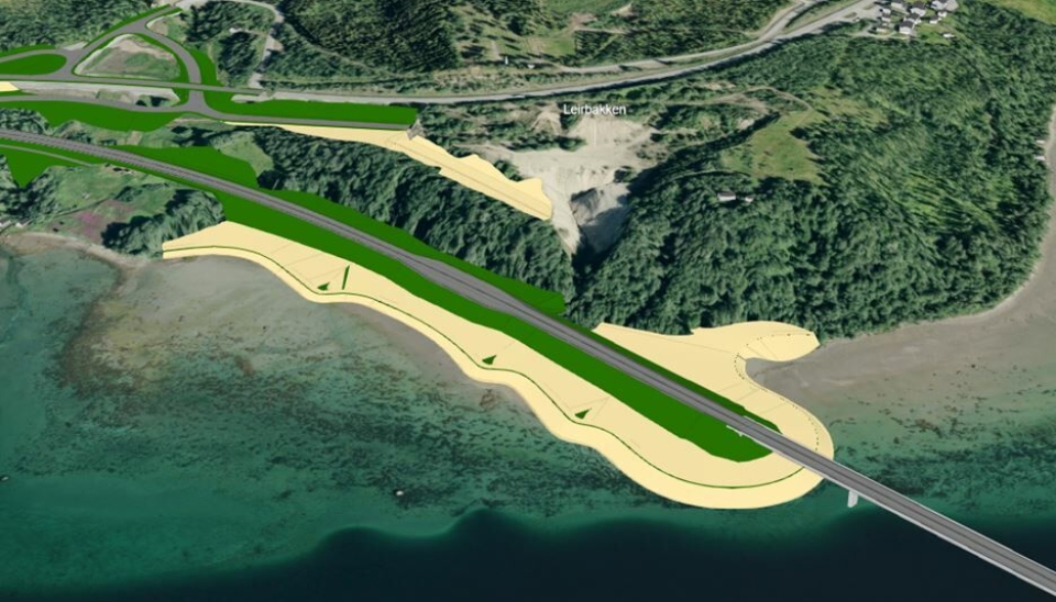 Illustrasjon av sjøfyllingen som skal etableres ved Leirbakken i Ramfjord.