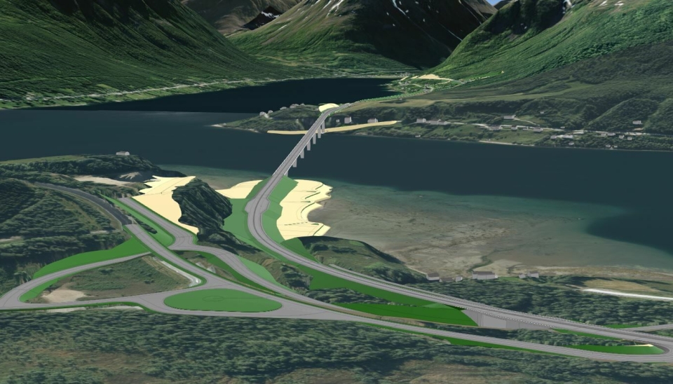 Illustrasjon av sjøfylling som skal etableres ved Leirbakken i Ramfjord.