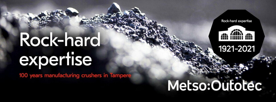 JUBILEUM: Rock-hard expertice, hovedbudskapet på jubileumslogoen til Metso Outotec.