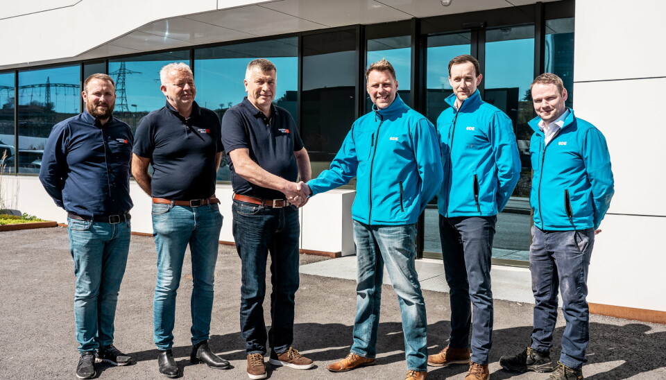 MØTTES: I april møttes Nordic Bulk og CDE i Sandnes. Fra venstre er Ragnvald Stople, Olav Gilje, Jone K. Mæland (alle Nordic Bulk), Martin Jackson, Sean McElhatton og Claran Quinn (alle CDE)