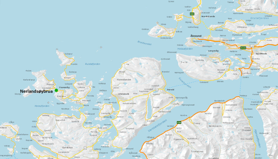 Kart som viser hvor i Møre og Romsdal Nerlandsøybrua er.